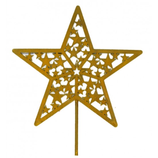 filigraner Rost Sternen Stecker 25 cm Durchmesser + Stab 60 cm