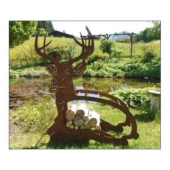 Edelrost Holzregal liegender Hirsch