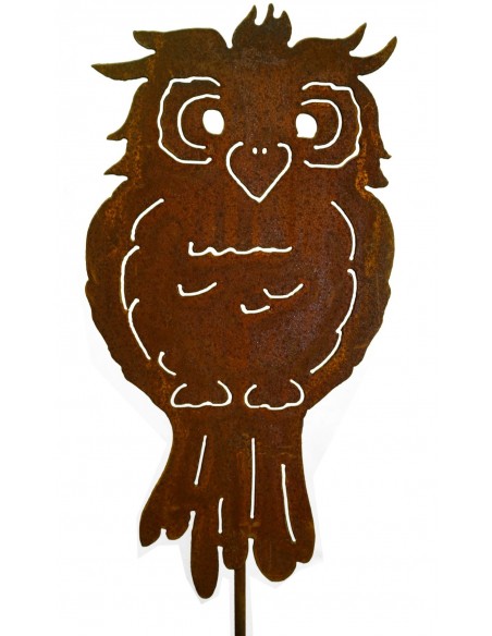lustige Edelrost Eule auf Stab 40cm + Stab ca. 80 cm