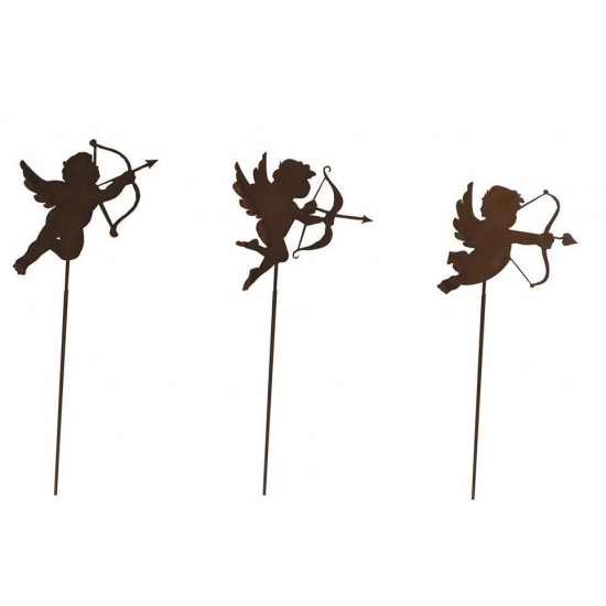 3 tlg. Schutzengel -Amore- auf Stab Rostige Engel Gartenstecker
