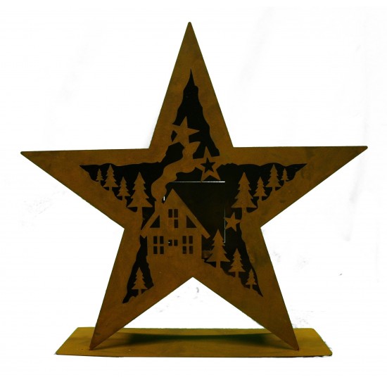 XXL Windlicht Stern doppelt mit Winterlandschaft 53 cm Durchmesser