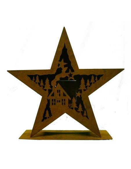 XXL Windlicht Stern doppelt mit Winterlandschaft 53 cm Durchmesser