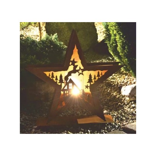 XXL Windlicht Stern doppelt mit Winterlandschaft 53 cm Durchmesser