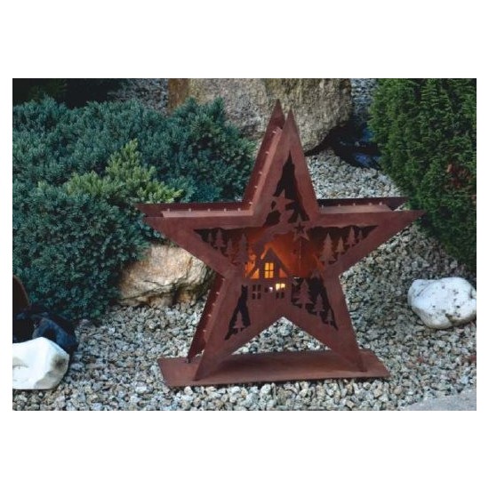 XXL Windlicht Stern doppelt mit Winterlandschaft 53 cm Durchmesser