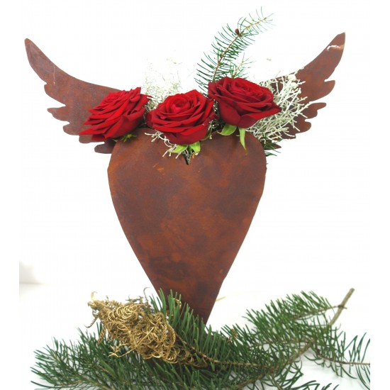 Herz  zum Bepflanzen mit Flügeln, auf Platte 44 cm hoch