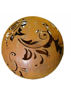 Rost Kugel 50cm mit Barockmuster u. Öffnung zum Beleuchten