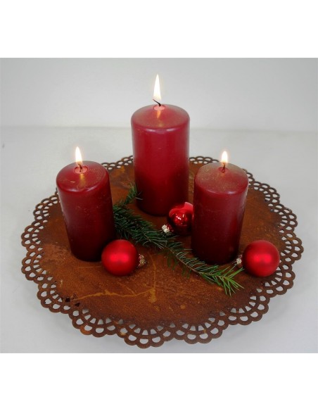 Kerzenuntersetzer aus Edelrost als Spitzendecke "Platte auf 3 Kugeln" Durchmesser ca.30 cm