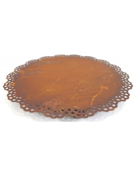 Kerzenuntersetzer aus Edelrost als Spitzendecke "Platte auf 3 Kugeln" Durchmesser ca.30 cm