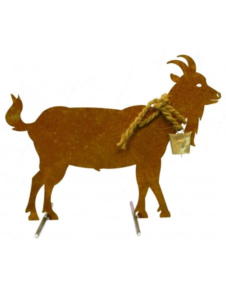 Edelrost Ziege mit Glocke 62 cm  - groß mit Querstangen