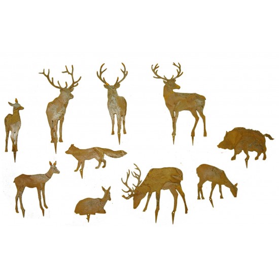 Edelrost WildStecker Set, 10 Tiere bis 16cm cm zum Einschlagen in Holz  Artikel WiStSet Hirsch und Rehe