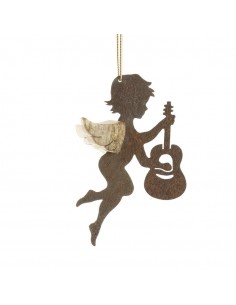 Edelrost Engel mit Rindenflügeln Typ 6 (mit Gitarre) Rostengel H: ca. 6,5 cm