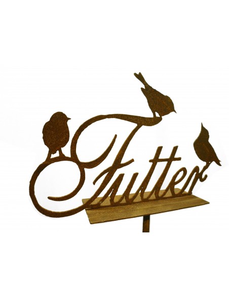 Futterstelle mit Schriftzug, 3 Vögel, B 50 cm, Stab 110 cm