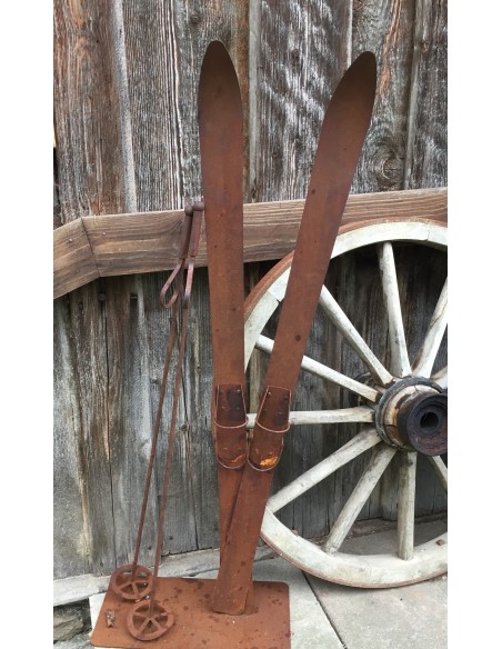 Deko Skier 118 cm lang inkl. Stöcke auf Platte