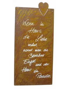 Wenn im Haus die Liebe wohnt Rostschild mit Herzmotiv 50 x 25 cm