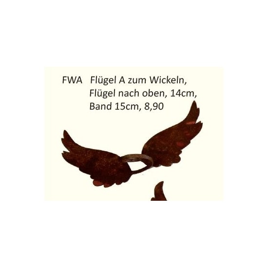 Flügel zum Wickeln A, nach oben Flügel 14cm, Band 15cm,