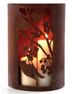 Windlicht 2 Vögel mit Beeren, halbrund, mit Löchern B25cm, H33cm,
