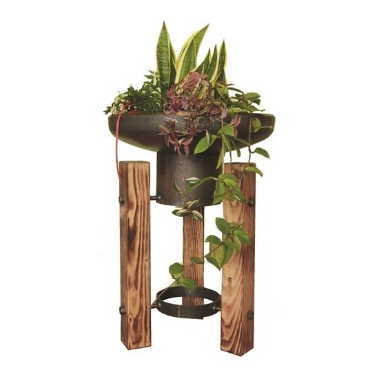 Feuerschale "Doug" Ø 55 cm / 75 cm hoch mit 3-Bein aus angeflammten Douglasienholz