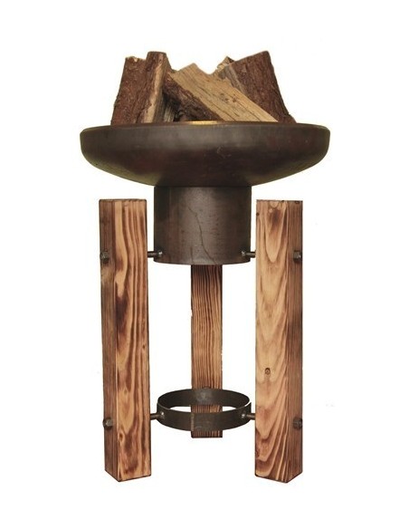 Feuerschale "Doug" Ø 55 cm / 75 cm hoch mit 3-Bein aus angeflammten Douglasienholz