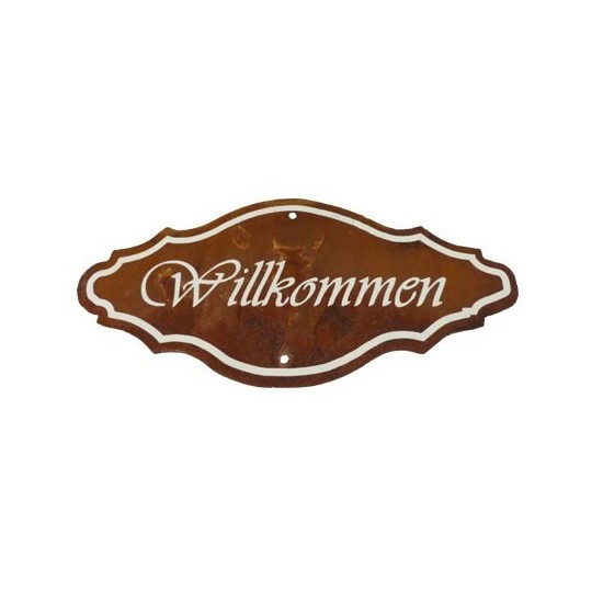 Willkommen - Antikschild zum Aufhängen - Rostig 22x10 cm