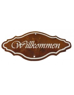 Willkommen - Antikschild zum Aufhängen - Rostig 44x20 cm