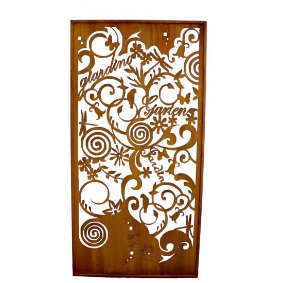 Sichtschutz Metall Garten Motiv 200 x 100 cm - mit Schriftzügen Jardin - giardino