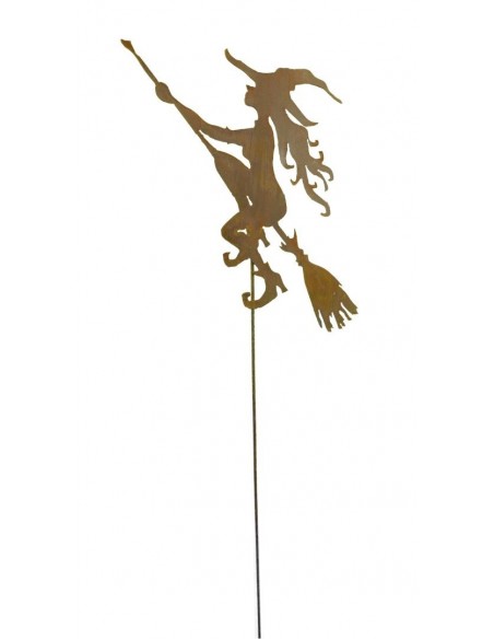 Gartenstecker - Junge Hexe auf Besen 70 cm hoch zzgl Stab 100 cm 