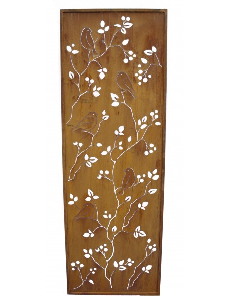 Edelrost Sichtschutzwand mit Vogelmuster, Höhe 200 cm 