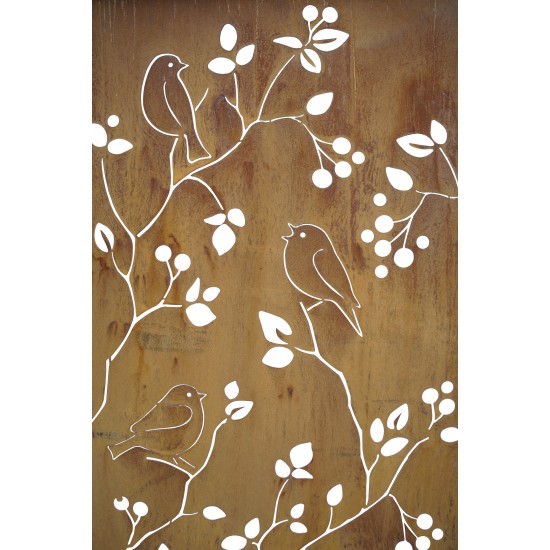 Edelrost Sichtschutzwand mit Vogelmuster, Höhe 200 cm 