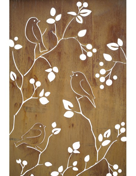 Edelrost Sichtschutzwand mit Vogelmuster, Höhe 200 cm 