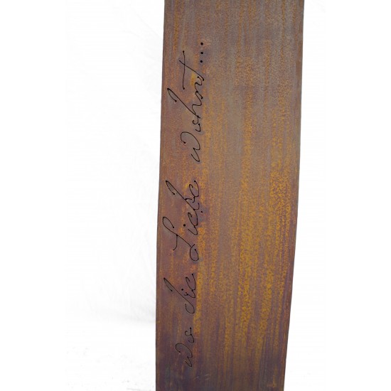 Edelrost Säule "Wo die Liebe wohnt" - Deko für romantischen Garten