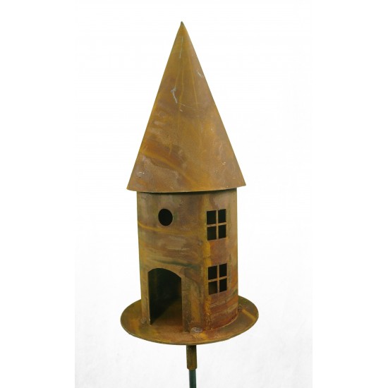 Vogelhaus aus Metall als Lichthaus  -Vogelfutterhaus Rostig mit eckigen Fenstern