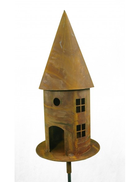 Vogelhaus aus Metall als Lichthaus  -Vogelfutterhaus Rostig mit eckigen Fenstern