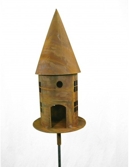 Vogelhaus aus Metall als Lichthaus  -Vogelfutterhaus Rostig mit eckigen Fenstern