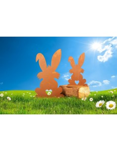 Hase mit Herz Puschel 40 cm hoch -  Osterdekoration für den Garten  Edelrost Rosthase rostiger Hase von hinten 2