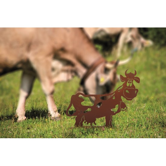 Edelrost Kuh "Liselotte" 71 cm lang auf Platte