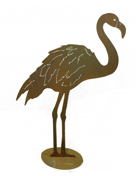 lebensechte Gartenfigur Flamingo aus Metall rostig lebensechte Gartenfigur Flamingo aus Metall rostig