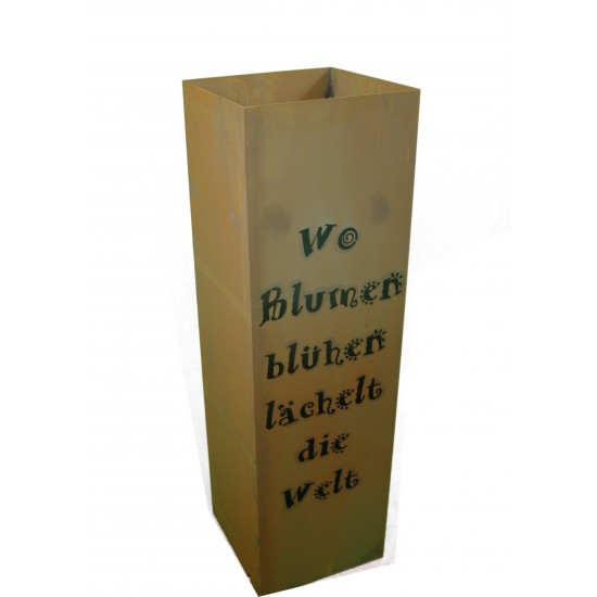 Rost Säule Gedicht "Wo Blumen blühen lächelt die Welt" 80 cm hoch 24 x 24 cm breit