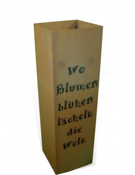 Rost Säule Gedicht "Wo Blumen blühen lächelt die Welt" 80 cm hoch 24 x 24 cm breit