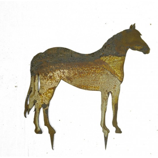 Edelrost Figur Pferd mit Baumstecker
