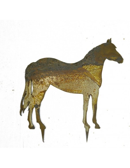 Edelrost Figur Pferd mit Baumstecker