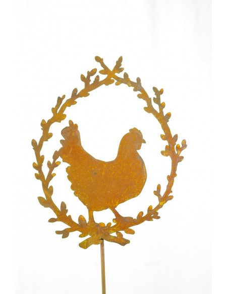 Henne / Huhn im Palmkätzchenkranz auf Stab 60cm