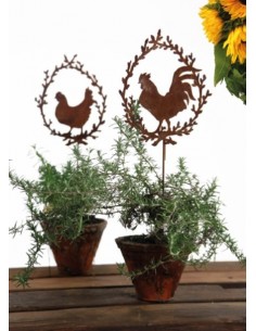 2er Set Hahn und Huhn im Palmkätzchenkranz auf Stab 60cm 2