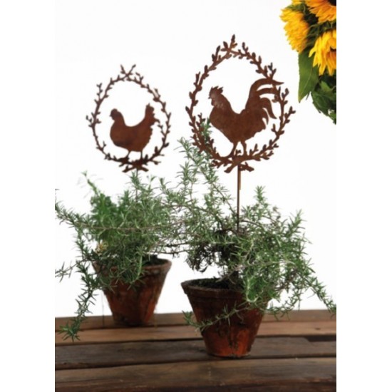 Henne / Huhn im Palmkätzchenkranz auf Stab 60cm