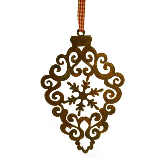 Edelrost Barockornament mit Schneeflocke - gross Höhe 20 cm - Weihnachtsbaumschmuck
