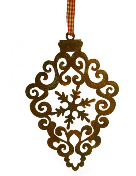 Edelrost Barockornament mit Schneeflocke - gross Höhe 20 cm - Weihnachtsbaumschmuck