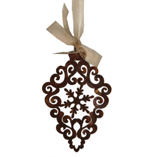 Edelrost Barockornament mit Schneeflocke - gross Höhe 20 cm - Weihnachtsbaumschmuck