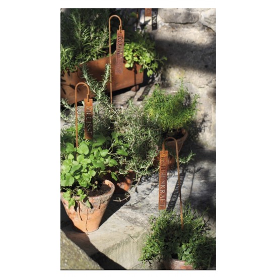 Kräuterschilder als Gartenstecker Metall rostig