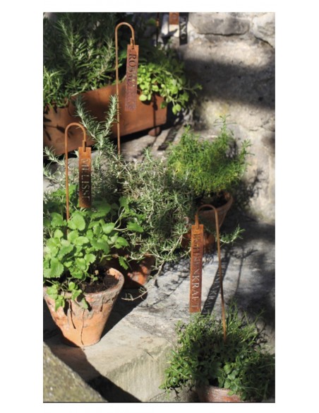Kräuterschilder als Gartenstecker Metall rostig
