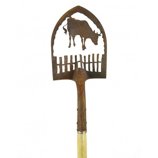 Schaufel Stecker mit Motiv "Kuh grasend" mit Regenmesser -  Schaufel zum Stecken in den Garten