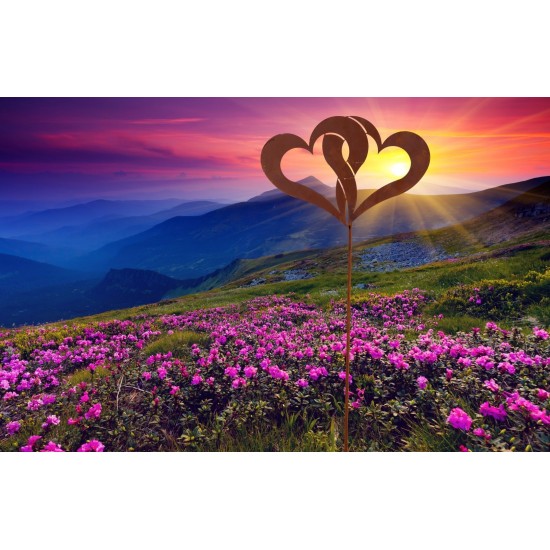 Doppeltes Herz Gartenstecker - Breite 36 cm, Gesamthöhe 123 cm